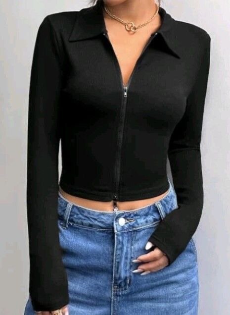 Crop top zippé à manches longues