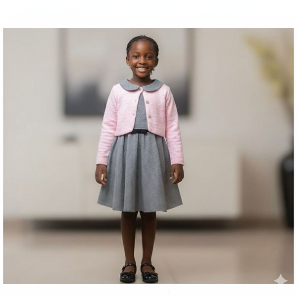 Robe fille avec cardigan rose