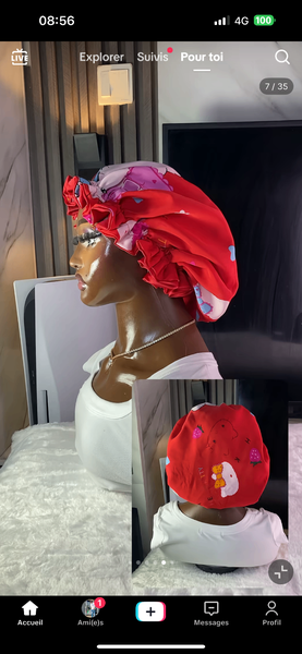 Bonnet de nuit en satin imprimé