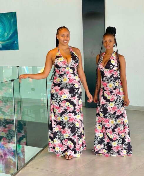 Women's Fully Lined Floral Halter Neck Maxi Dress