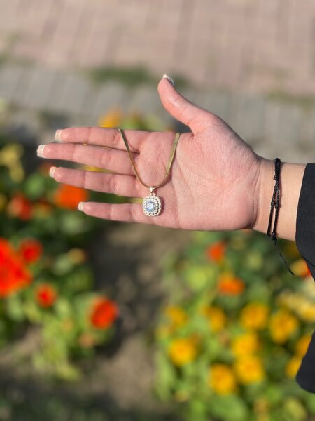 Diamond Pendant with Golden snake chain