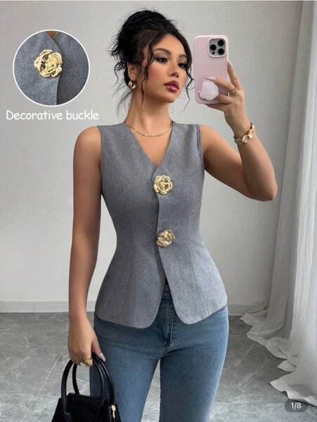 Gilet Gris Élégant Femme
