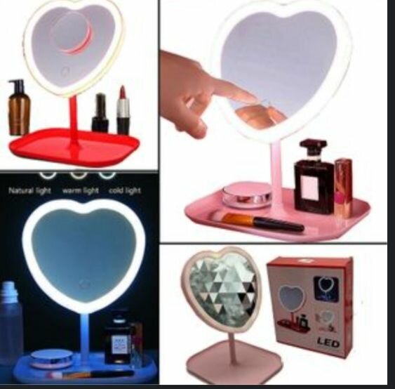 Miroir de maquillage LED en forme de cœur
