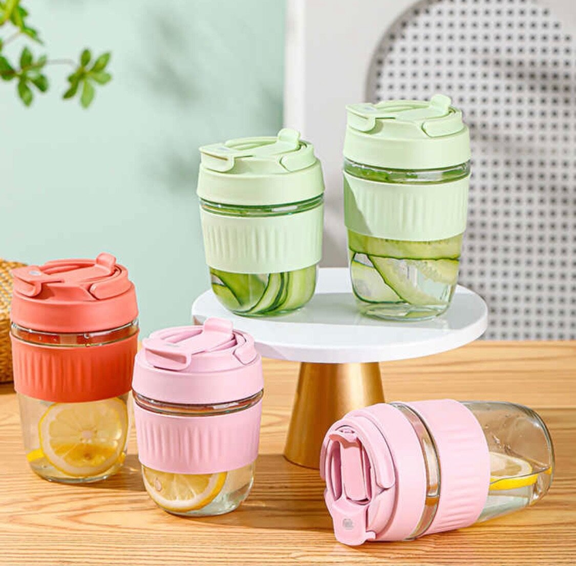 Straw Drinking Cup - Glass and Silicone 400ml