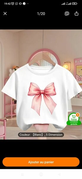 T-shirt blanc nœud rose