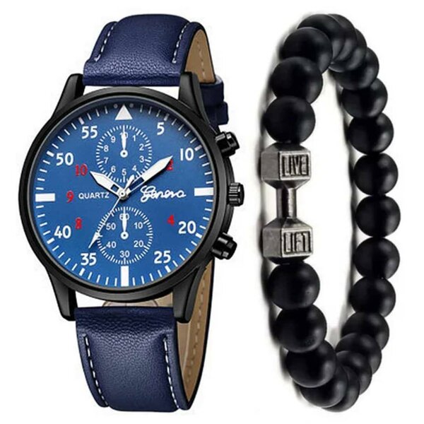 Montre homme bleu et bracelet