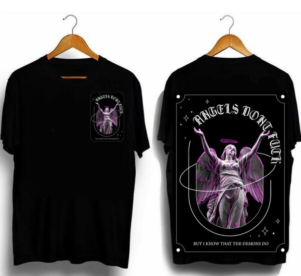 T-shirt noir design ange