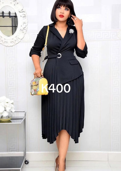 Women's dress with pleating and jacket top, black.