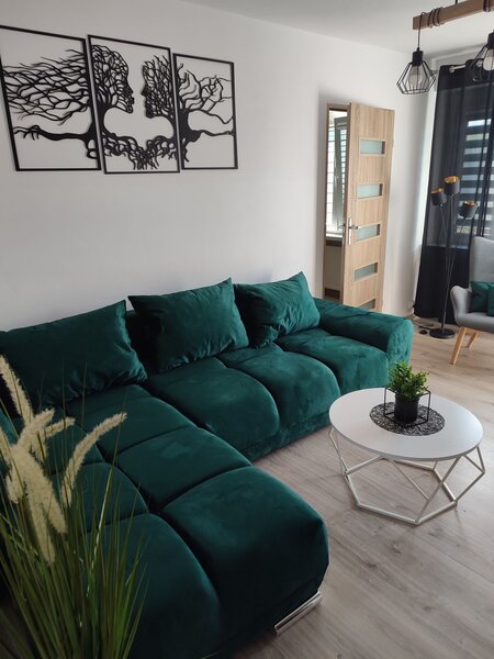 Canapé modulaire en velours vert