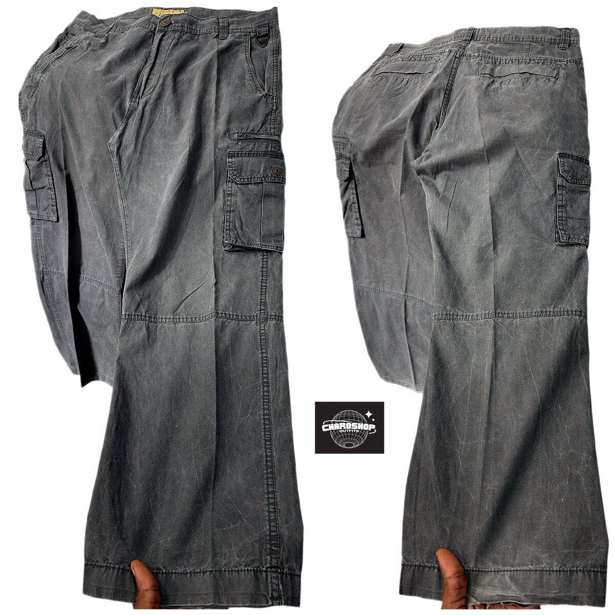 Pantalon cargo gris ample