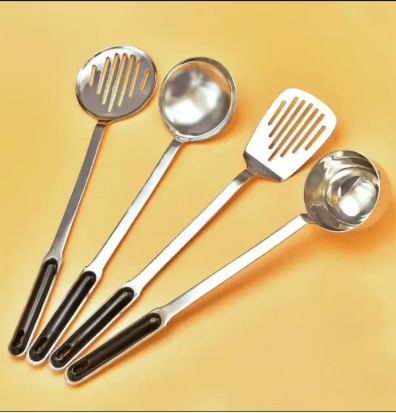 Cutlery Dinnerwere Set (4Pcs) Black Handle Spoon Set High Quality Kitchen Set Stainless Steel
