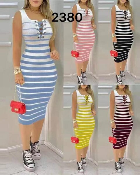 Robe rayée sans manches femme