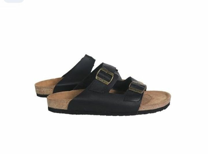 Sol Amass Double Strap Leather Slippers - Black