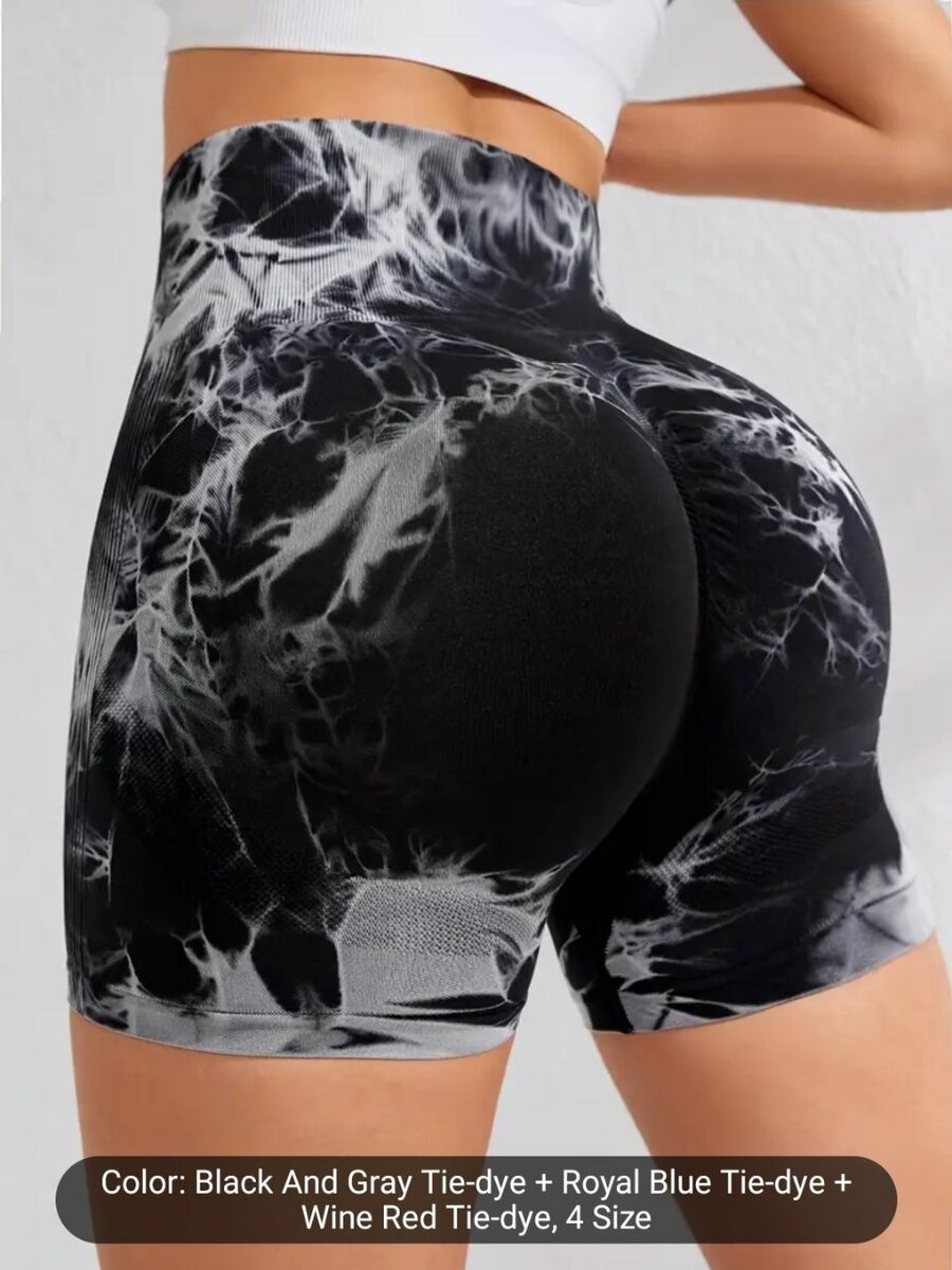 3pcs, Tie Dye Shorts Scrunch Butt Lifting High Waisted Yoga