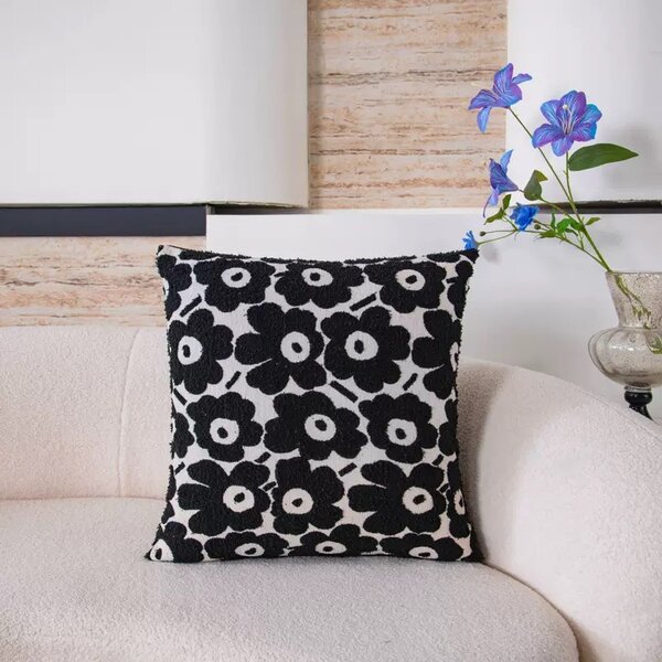 Coussin floral en noir et blanc