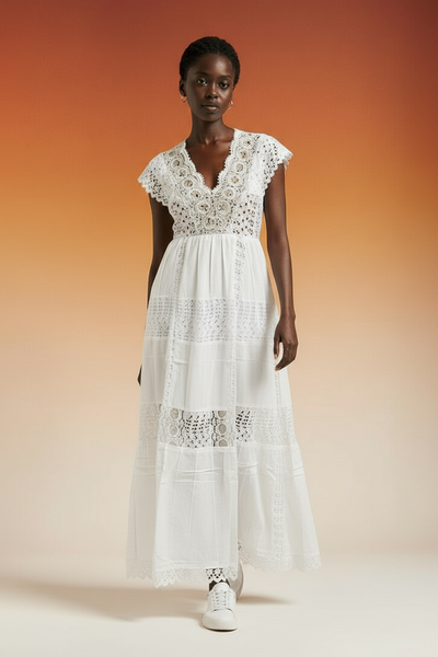 Robe chic dentelle longue perl