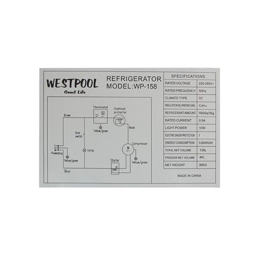 Westpool 138Liters Double Door Fridge Wp-158 Silver / Stainl