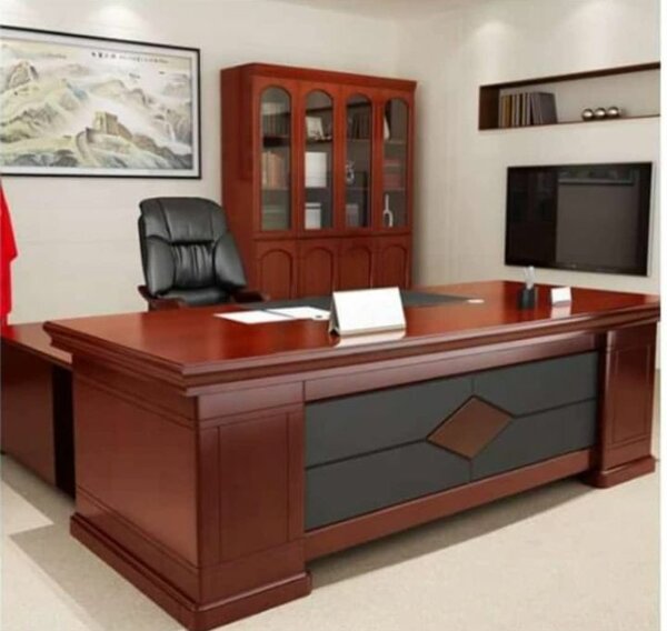 Office desk, clothes hanger, swivel chair