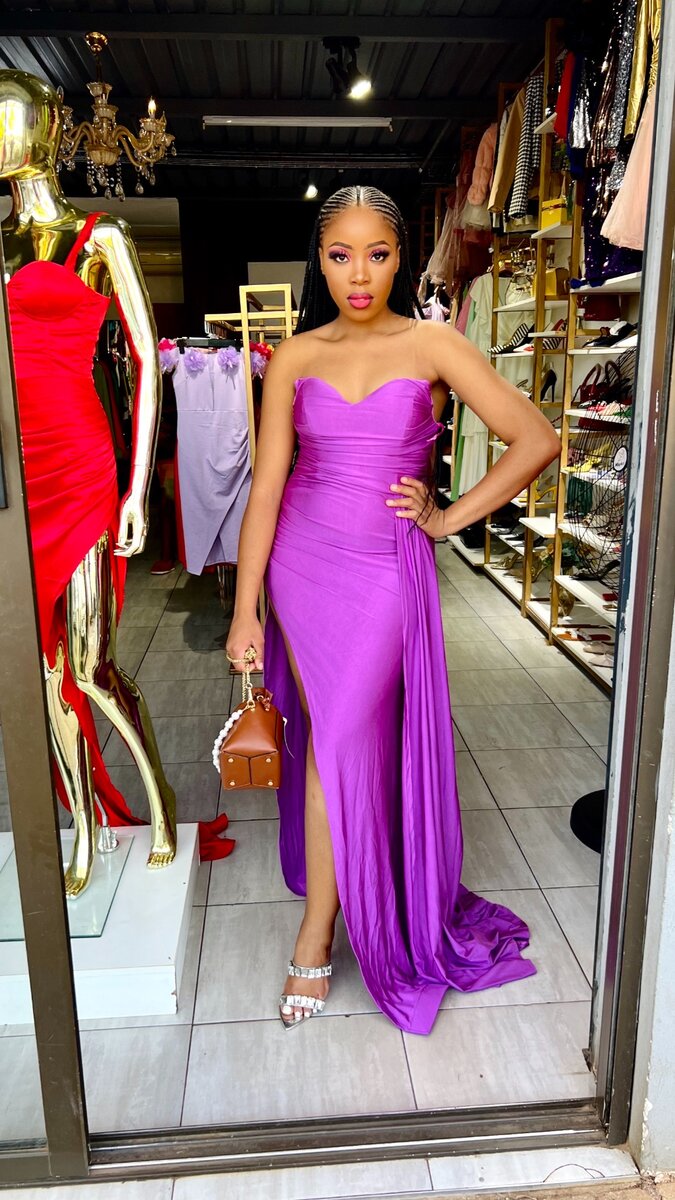 Purple dress with a train