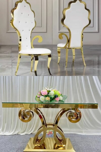 Chaise élégante en velours doré