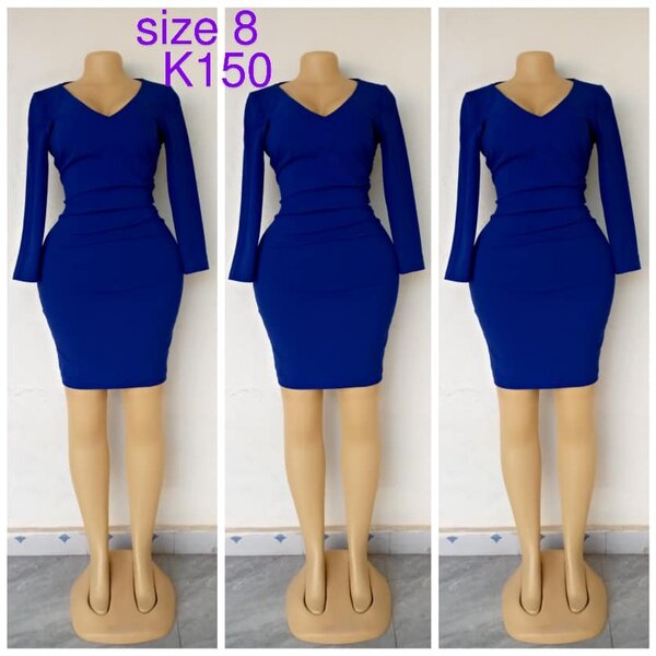 Blue tight-fitting dress, long sleeve, size 8