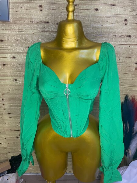 Blouse bustier verte à manches longues