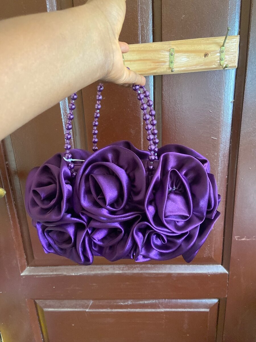 Satin flower purse with beaded handles