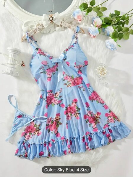 Women's 2-Piece Sleepwear Set, Sexy Lingerie Night Dress