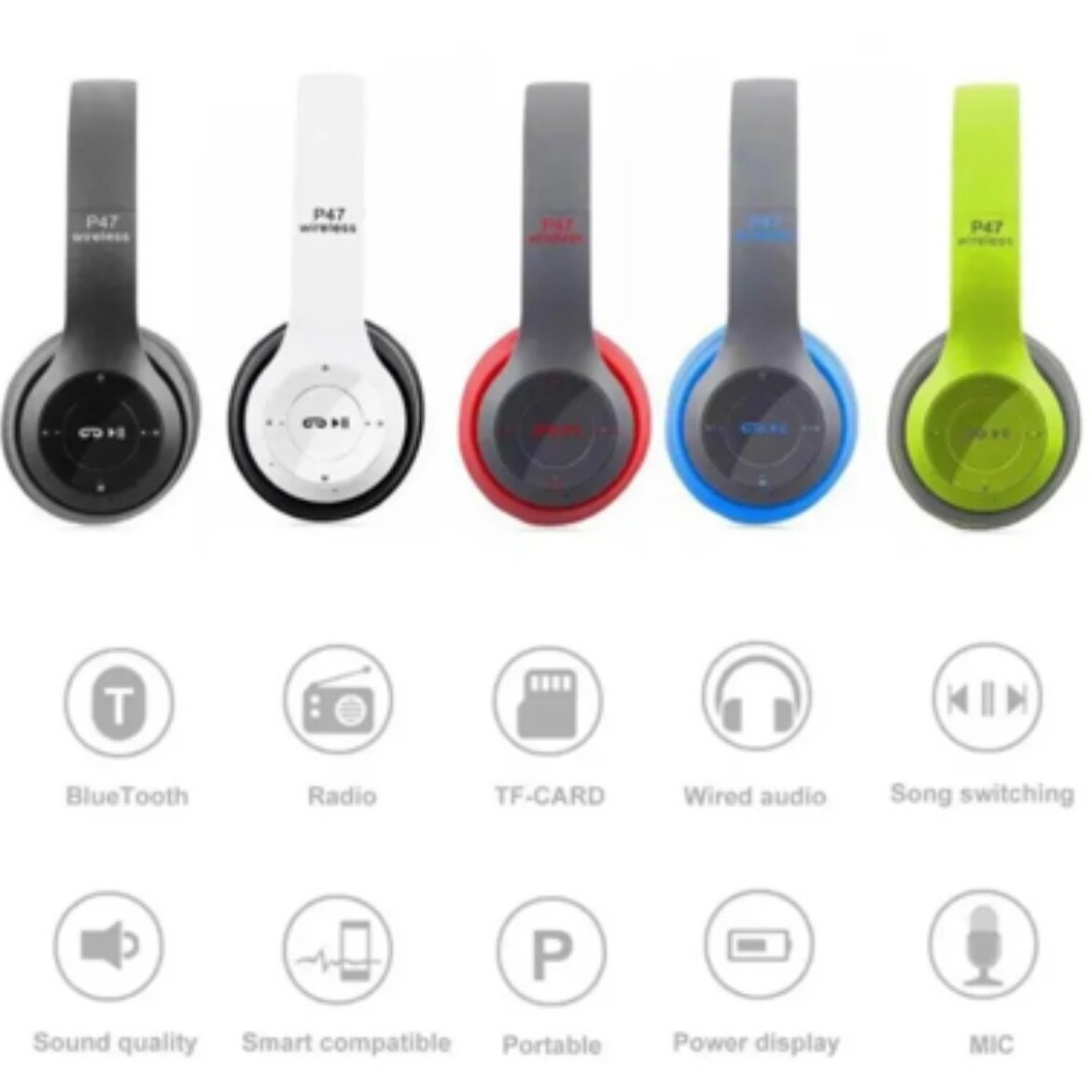 P47 Wireless Headphones Over Ear Super Bass 5.1.