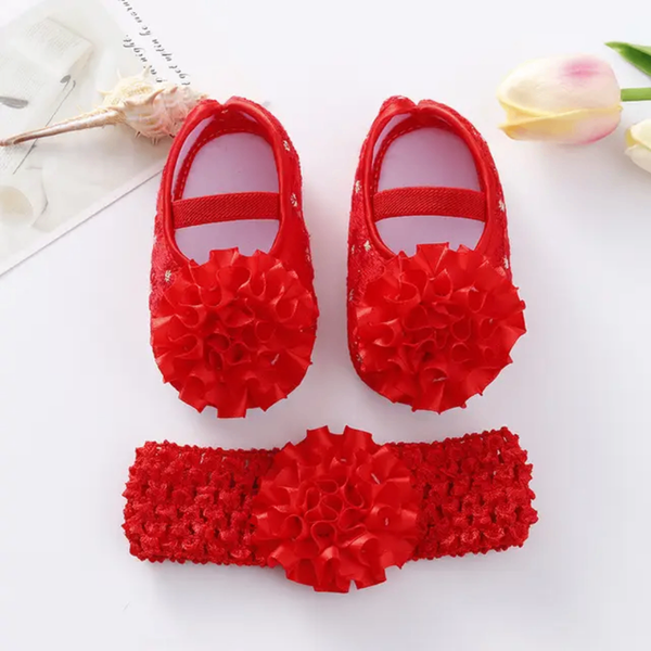 Ensemble Chaussures et Bandeau Bébé Fleurs