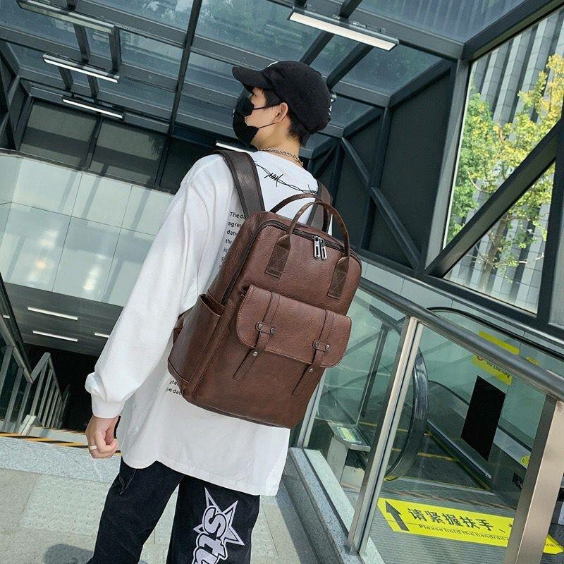 Quality leather laptop travel backpack school bag