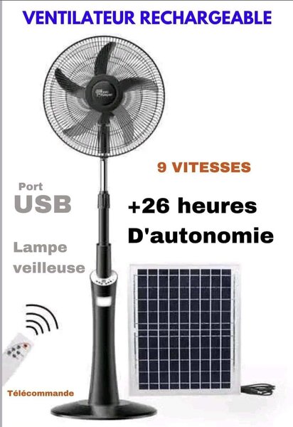 VENTILATEUR RECHARGEABLE A 9 VITESSE + 26 HEURES D'AUTONOMIE