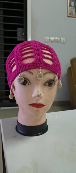 Bonnet crochet ethnique perlé