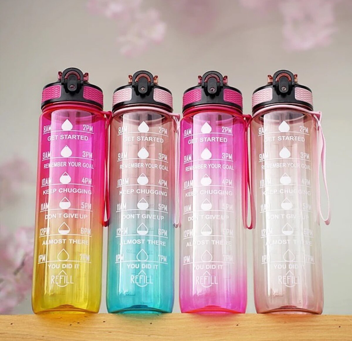 1 Litre Time Marked Bottle with straws