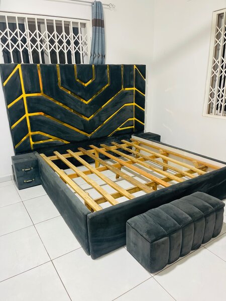 Queen Size Bed Frame with two side cabinets and a storage ut