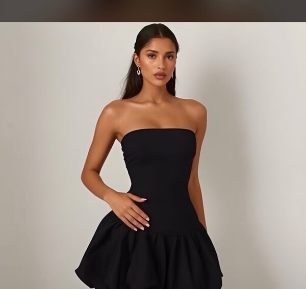 Robe Noire Élegante Sans Bretelles