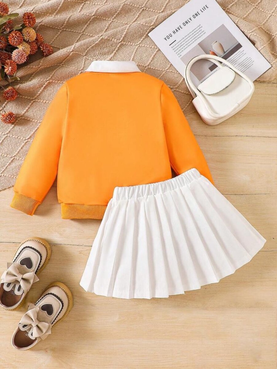 2pcs Young Girl' Polo Shirt And Mini Skirt. 4 and 7years