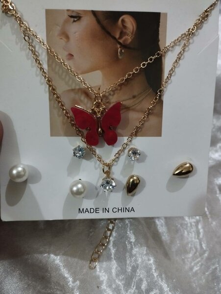 Jewelry Set for Girls Butterfly Necklace Earrings Ring Jewel