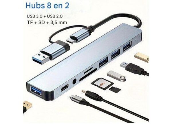 Hub USB 8-en-2 Multifonction
