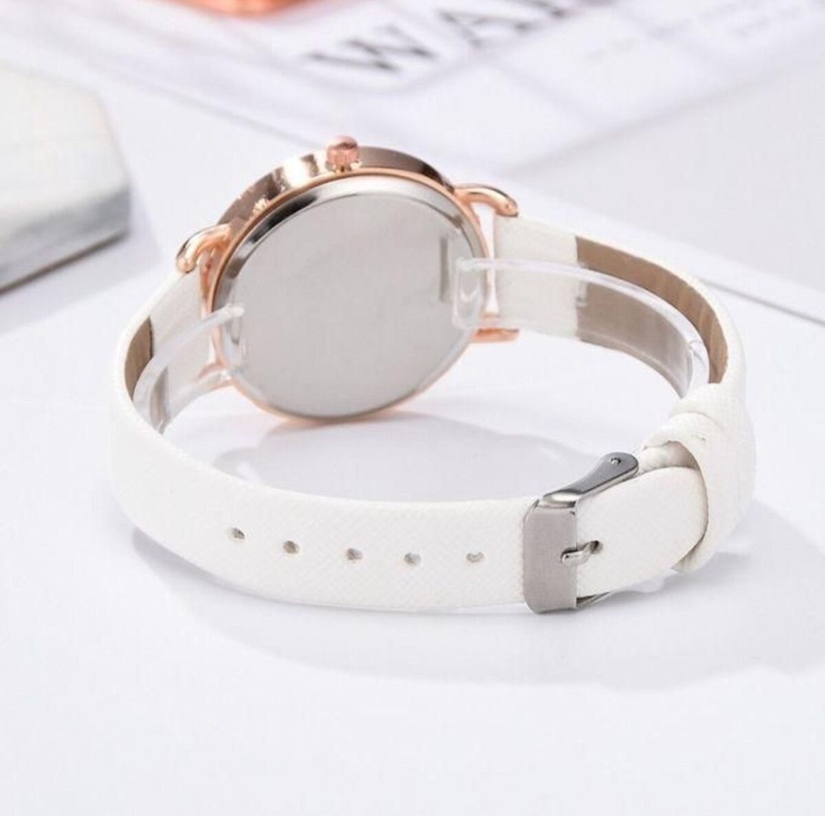 Ladies Moon Pattern Dial PU Strap Quartz Watch, Color: Pink