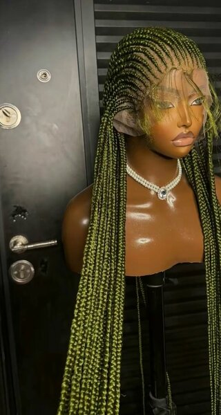 Perruque tressée longue verte
