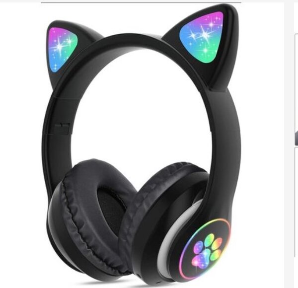 Cute Cat Ear Wireless Headphones with Led Light - Black