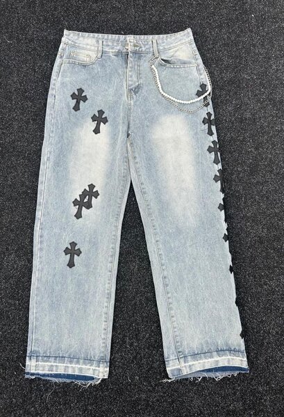 Jean Baggy Bleu Motif Croix