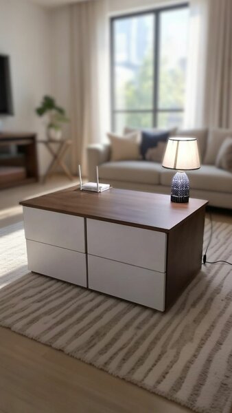 Table basse moderne en bois et blanc