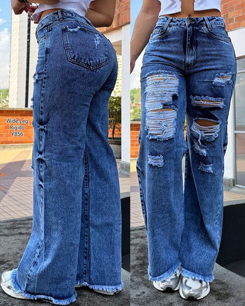 Jeans larges à déchirures femme