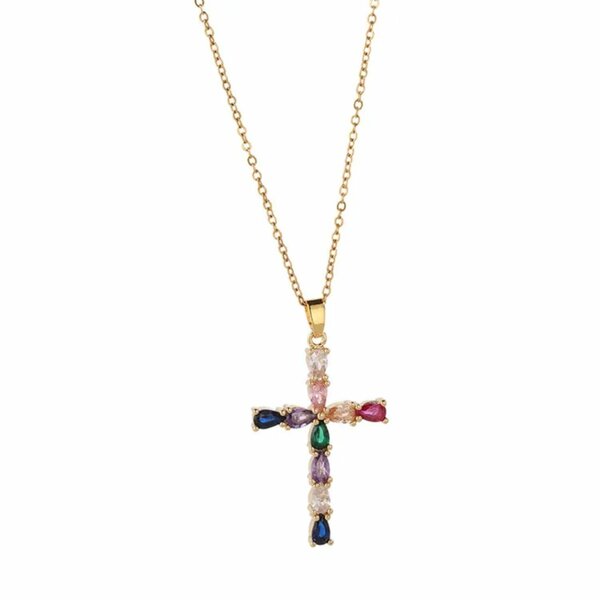 Collier Croix en Or avec Pierres Précieuses