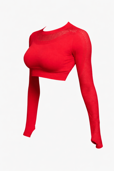 Red Seamless Mesh Crop Top
