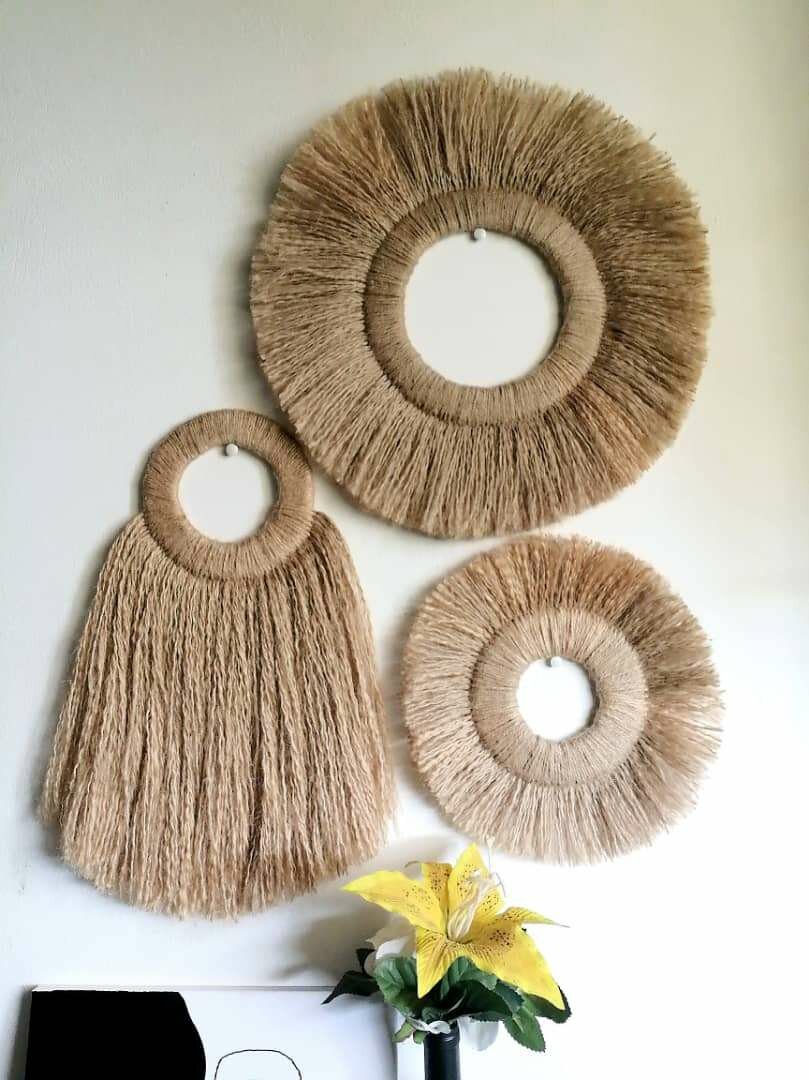 Ensemble de 3 décorations murales en fibres naturelles