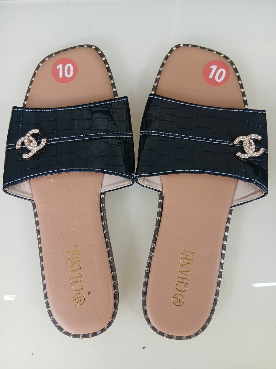 Black CHANEL Slides Sandals