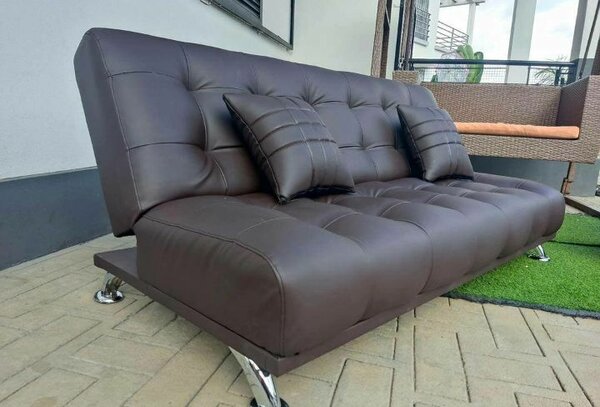 Canapé lit convertible en cuir marron